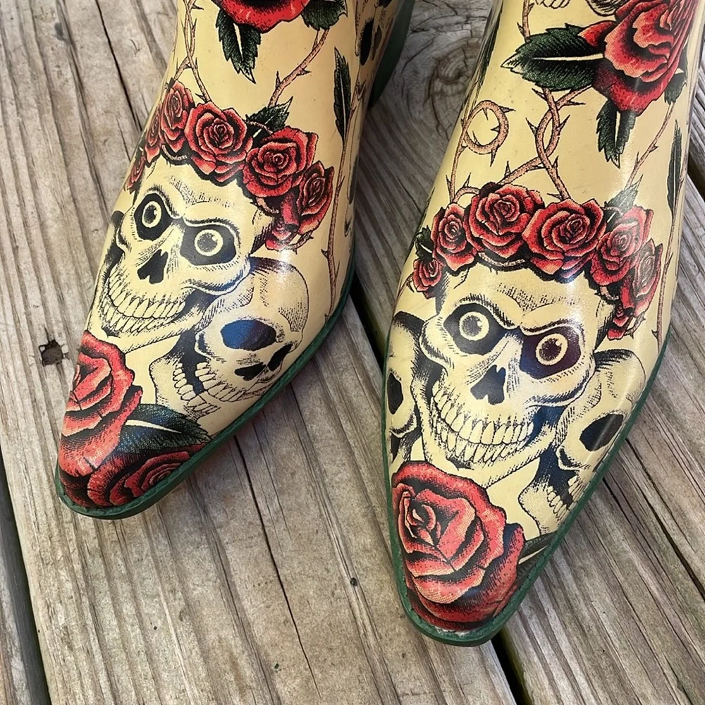 NOMAD  Skull Rose Western Cowgirl Mid Calf Women's Boots Size 9